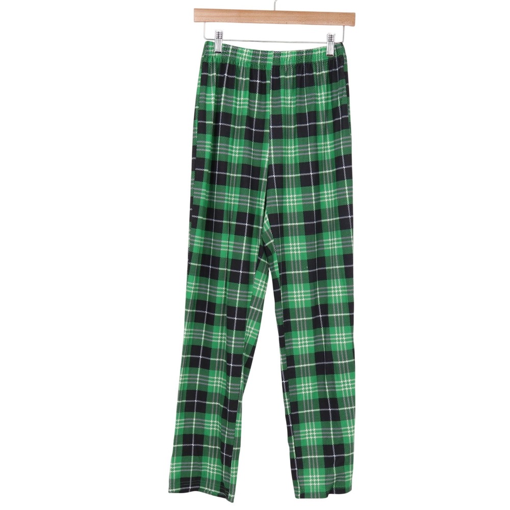 Unbranded Pajama Pants Womens S Green Black Plaid Elastic Waist Straight